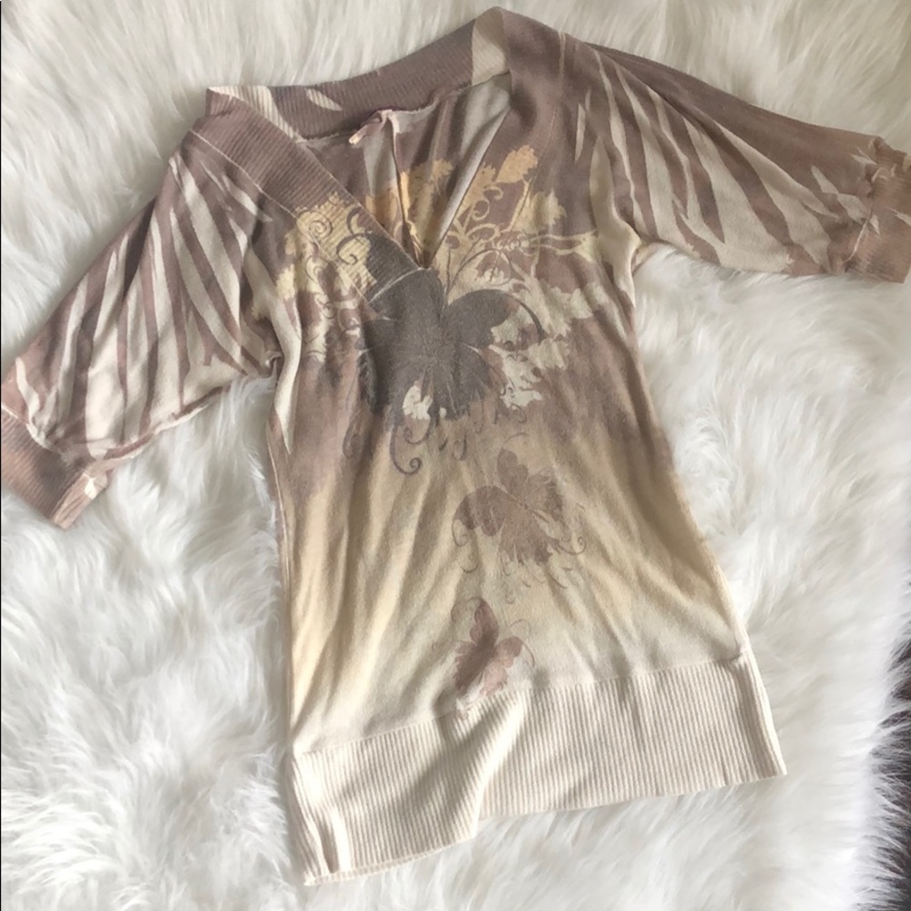 Taupe & Gray Butterfly Longline Sweater Sz S